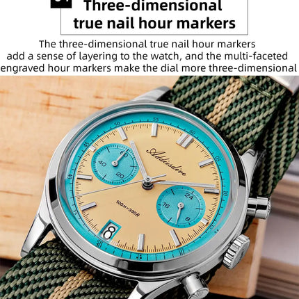 ADDIESDIVE AD2095 Man‘s Chronograph Watch BGW9 Super Luminous 10Bar Waterproof Bubble Mirror Glass VK64 Quartz Steel Wristwatch