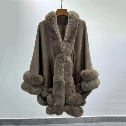 5 Colors 2024 Women 2 Circle Faux Rabbit Fur Cape Poncho Winter Loose Warm Shawl Outerwear Cashmere Cloak Overcoat