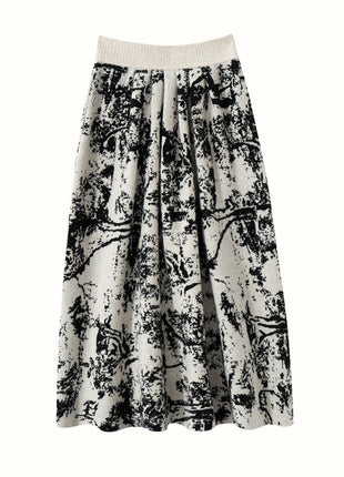 New 100% Pure Cashmere Half Skirt Women's Autumn Winter Mid-calf Knitted Full Skirt A-line High Waist Dress Retro Chinese Style PlatiNum