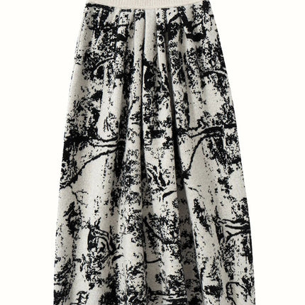 New 100% Pure Cashmere Half Skirt Women's Autumn Winter Mid-calf Knitted Full Skirt A-line High Waist Dress Retro Chinese Style PlatiNum