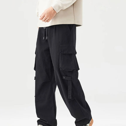 Autumn New Cargo Loose Multi-pockets 100% Cotton Straight Pants for Men Clothing Comfort Zipper Male Trouser GF258113