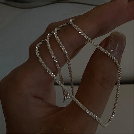 Popular Sparkling Necklace for Women Silver Colour Clavicle Chain Choker Fashion Jewelry Wedding Party Birthday Gift PlatiNum