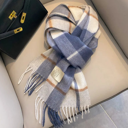 High Quality 100% Pure Wool Scarf Women Classic Chic  Autumn Winter Colorful Plaid Tassel Warm Muffler Female Thermal Shawl Lady