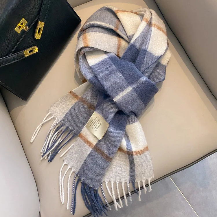 High Quality 100% Pure Wool Scarf Women Classic Chic  Autumn Winter Colorful Plaid Tassel Warm Muffler Female Thermal Shawl Lady