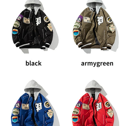 Winter Varsity Jacket Men Women Letter Badge American Baseball Jacket Street Fashion Hip Hop Coat Youth Couple Clothes Blue Red