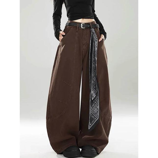ZHIZOU Women Brown Gothic Baggy Y2k Jeans Vintage Harajuku Gradient Jean American Pants 2000s Oversized Denim Trousers Autumn