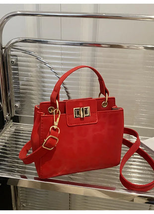 Elegante Mini Borsa a Tracolla con Manico Superiore, Chiusura Dorata, Versatile Borsa in Finta Pelle Scamosciata e Pelle per Uso Quotidiano Femminile
