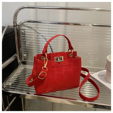 Elegante Mini Borsa a Tracolla con Manico Superiore, Chiusura Dorata, Versatile Borsa in Finta Pelle Scamosciata e Pelle per Uso Quotidiano Femminile