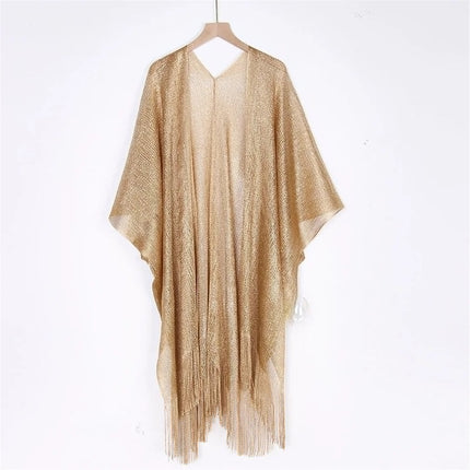 Abito copricostume da spiaggia lavorato a maglia trasparente con nappe sexy con frange Tunica in rete lucida per costumi da bagno da donna Abito da spiaggia leggero con copertura in rete platinumshop