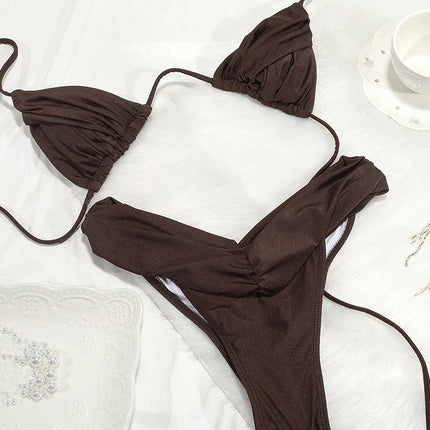 Costume da bagno bikini con pieghe sexy Micro bikini solido Costume da bagno donna Triangolo femminile Costume da bagno da spiaggia platinumshop