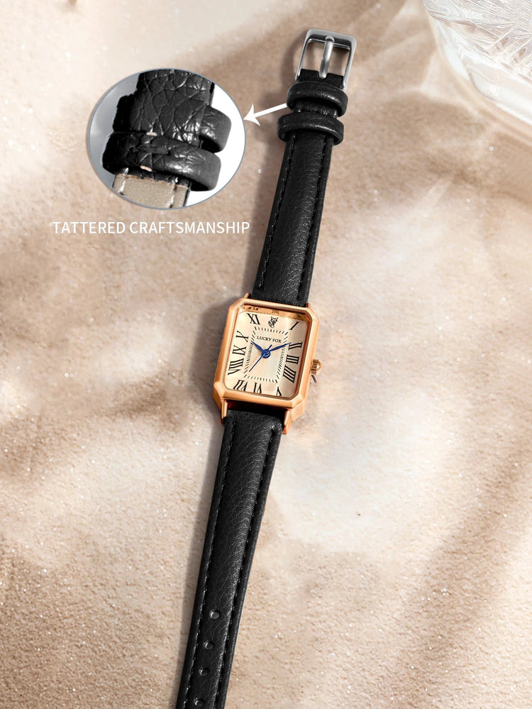 LUCKY FOX 2 pezzi confezione regalo di lusso leggera set braccialetto orologio orologio al quarzo quadrato da donna semplice e alla moda regalo del festival Reloj platinumshop