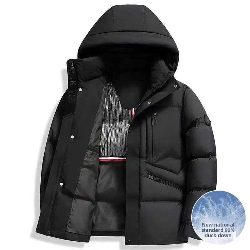 2025 Autumn/Winter New Men's Hooded Down Jacket New National Standard White Duck Down Thickened Warm Youth Leisure Coat