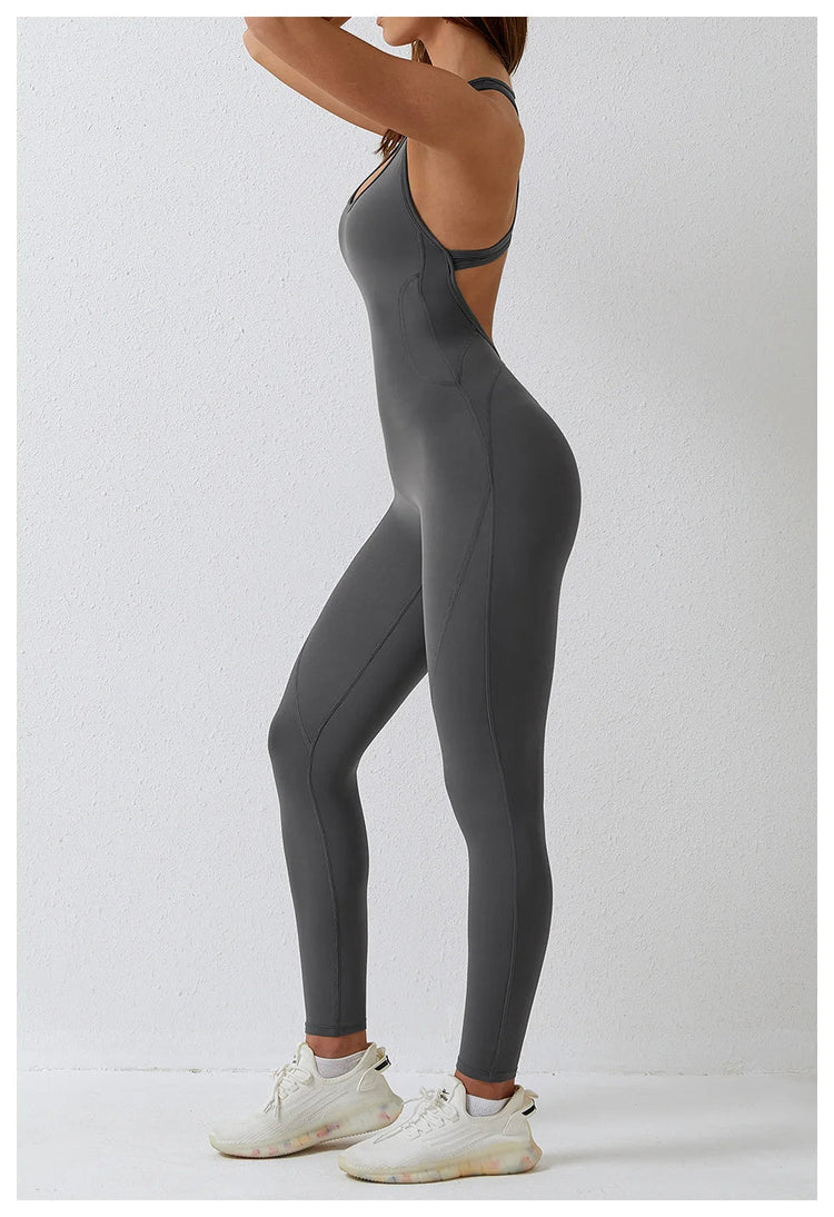Jumpsuit Gym Set Romper Backless Fitness Bodysuit Siamese Sportswear Women Jumpsuit Buttery-Soft One-piece Playsuit Yoga Suit PlatiNum