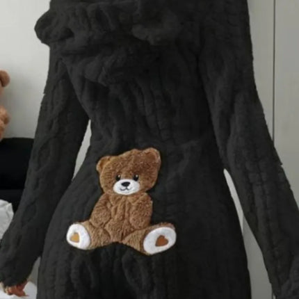 Autumn Winter Plush Hoody Women's Jumpsuit Shorts 2026 New Fashion Embroidered Animal Bear Female Casual Home Wear Plush Rompers
