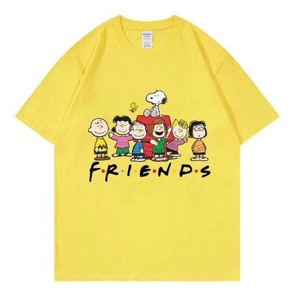 Snoopy Friends Cartoon Anime T-shirt da donna estiva manica corta 100% cotone da uomo T-shirt Top 2025 nuova moda coppia abbigliamento