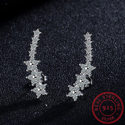 925 Silver Full Moissanite Earrings Climber 7 Star Crawler Stud Ear Cuff for Women Black White Moissanite Jewelry Brincos Gift PlatiNum