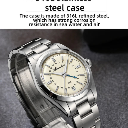 ADDIESDIVE 36mm Stainless Steel GMT Quartz Watch Bubble Mirror Pot Cover Glass 10ATM Dive Luminous Simple Watches For Men