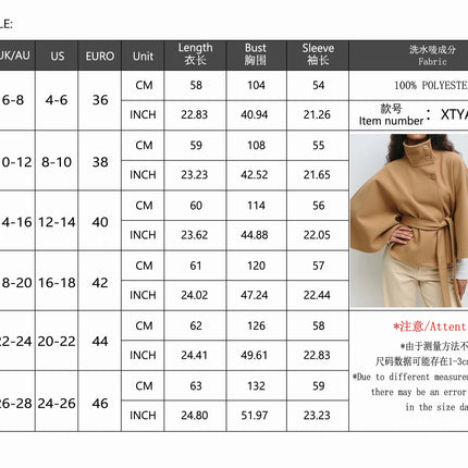 Women Lace Up High Neck Jackets for Women with Belt Elegant Windbreaker Faux Wool Blends Cape Korean Solid Windbreaker Cloak