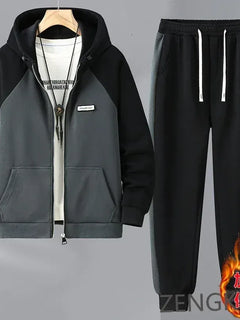 Big size thick hoodie set for men autumn winter casual plus size cardigan jacket hooded two-piece set 170kg 11xl suits for men