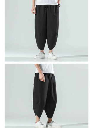 Pantaloncini Estivi da Uomo Stile Cinese Harajuku, Pantaloni Harem Oversize, Pantaloni Vintage Traspiranti a Tinta Unita, Lunghezza al Polpaccio