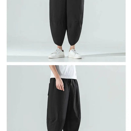 Pantaloncini Estivi da Uomo Stile Cinese Harajuku, Pantaloni Harem Oversize, Pantaloni Vintage Traspiranti a Tinta Unita, Lunghezza al Polpaccio
