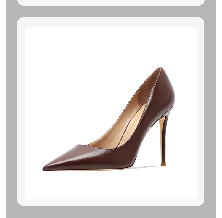 brown light Heels for women luxury Spring High Heels Shoes Stiletto Pointed Toe Pumps Leather Ladies Prom Party Shoes Women