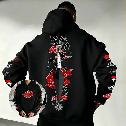 Naruto Akatsuki Kunai Hoodie 2026 New Japanese Anime Fashion Y2K Casual Sportswear Men's Couple Style Hooded Sweatshirt