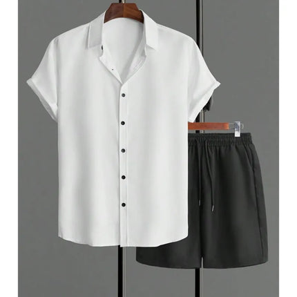 Men's Plain Solid Color Hawaiian Shirt Summer Trend Short Sleeve Shorts 2-Piece Set Casual Daily Shorts Top Suit Oversized Fashion