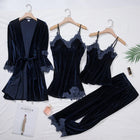 TOP Casual Velluto Abbigliamento per la casa 4 pezzi Set da notte Intimo Lingerie Pigiama da donna Completo a maniche lunghe in pizzo Velluto Homewear Pigiama set