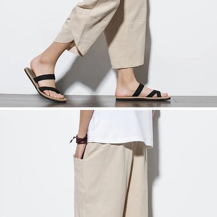 Pantaloni Estivi da Uomo 2026 Stile Cinese in Cotone e Lino, Pantaloni Harem Traspiranti da Spiaggia, Pantaloni Casual a Tre Quarti, Streetwear
