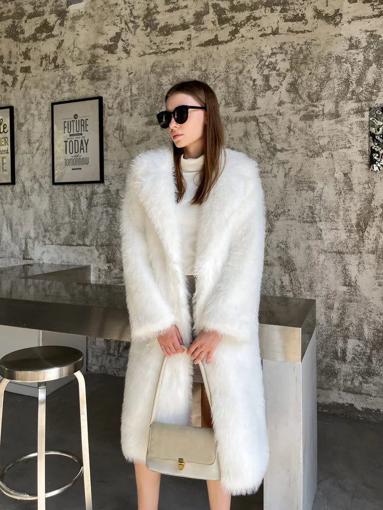 ZADORIN Winter Fluffy Jacket Women Solid Lapel Long Faux Fox Fur Coat Ladies Furry Warm Pink White Jacket Trench Coats Tops