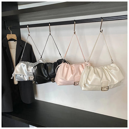 Women's Large Capacity Casual Single Shoulder Bag Soft Leather Cloud Pleated Drawstring Tote Bag Fashion Versatile Underarm Bag