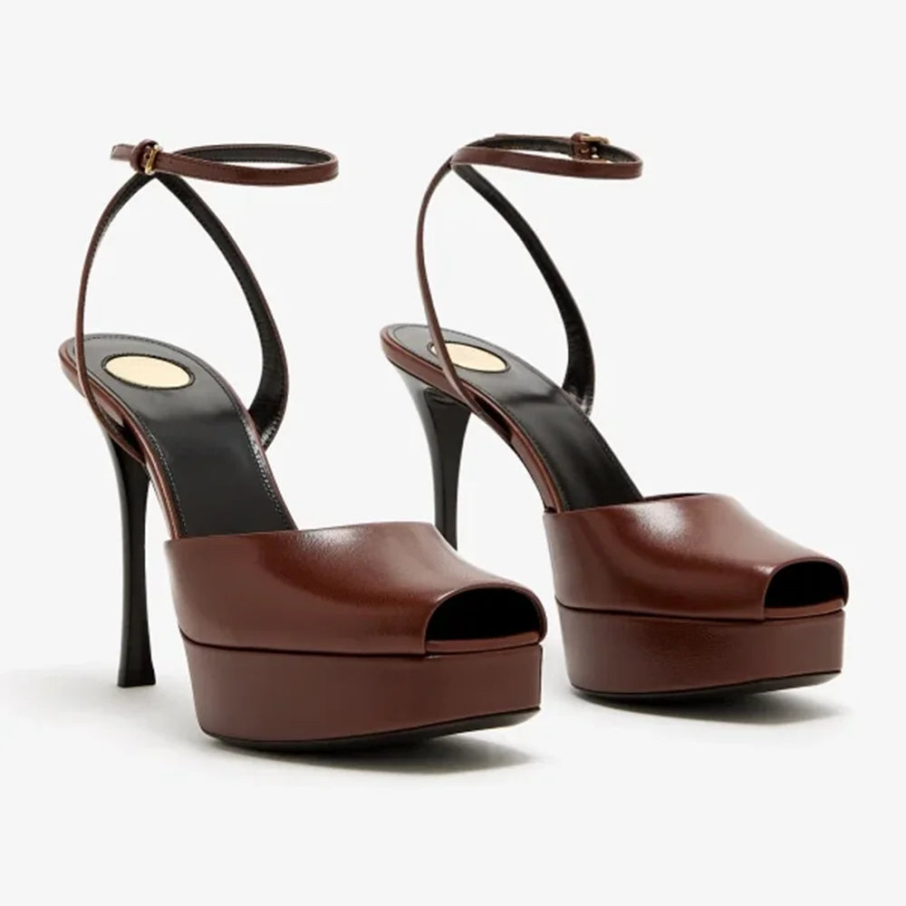 Platform Peep Toe Satin Slingback Pumps Sexy Square Toe Thin Heel Ankle Strap New Arrivals Fashion Women Modern Shoes