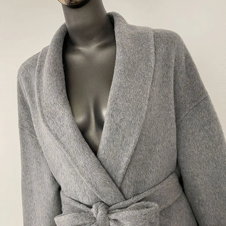 Elegant OL Office Lady Overcoats Fur Patchwork Long Sleeve Woolen Coat Beautiful Women's Clothing Jacket Autumn 2025 Spring