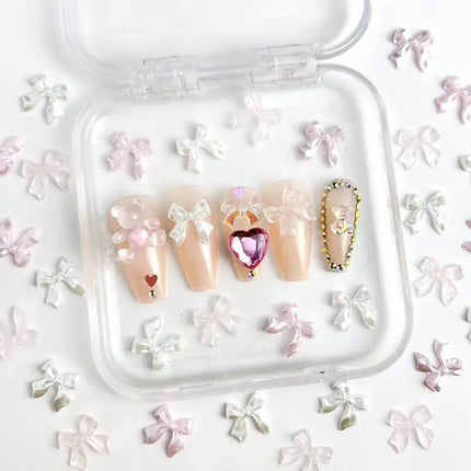 50pcs 3D Sweet Pearly Glossy Ribbon Bow Resin Nail Charms Ballerina Bow Tie Nail Art Decoration Nail Accessories Manicure DIY