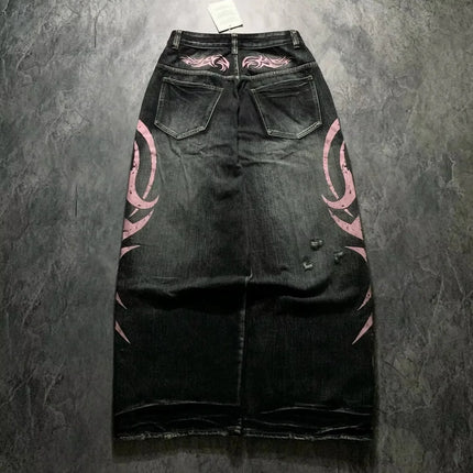 Y2K Street Retro Jeans Donna Pantaloni larghi con stampa totem screziati Moda Hip Hop Trend Coppia allentata Pantaloni larghi a gamba larga dritti americani