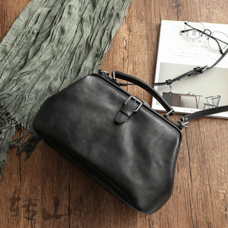 Women Handbag Top Quality Genuine Leather Long Strap Doctor Bags Women Shoulder Bag Manual Natural Cowhide Fashion Women Bags