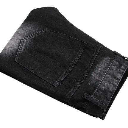 Casual Men's Light Blue Denim Jeans Ripped Straight Leg Slim Fit Non-Elastic Torn Casual Style Chinese Production PlatiNum