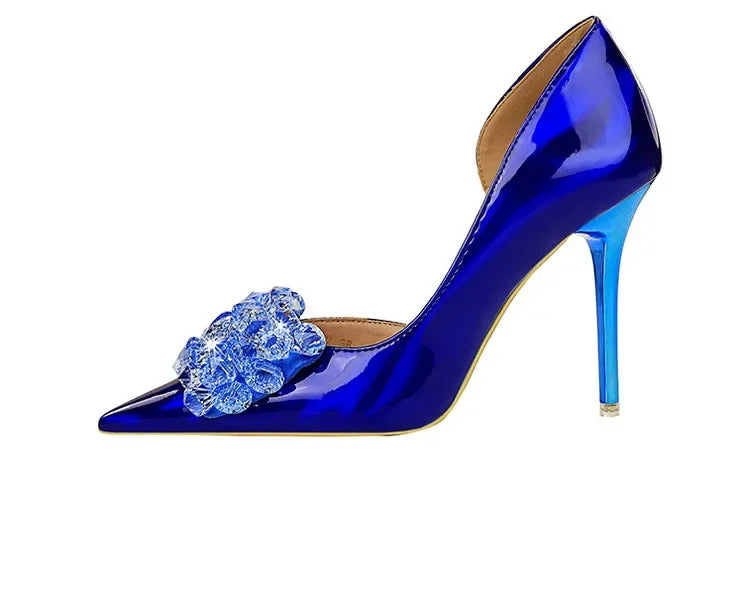 BIGTREE Scarpe con fiocco in strass Décolleté da donna Scarpe da banchetto di lusso Tacchi alti sexy Scarpe da festa con tacco a spillo da donna di grandi dimensioni 41 42 43
