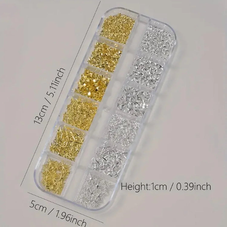 Golden & Silvery Metallic 3D Star Nail Art Charms and Gems - Mixed Styles for DIY Nail Decor, Hypoallergenic Manicure Jewelry2028