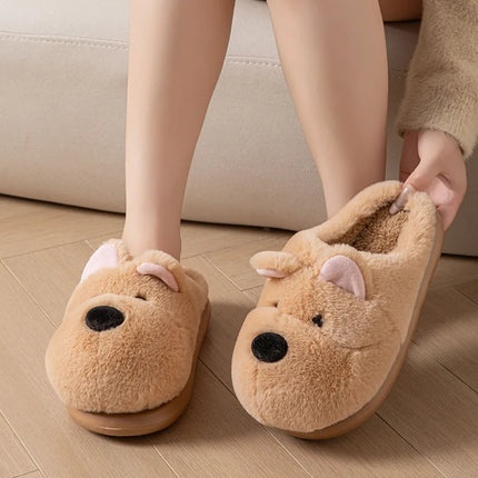 Cartoon Animal Dog Fluffy Slippers For Women House Winter Mules Platform Shoes Girls New Indoor Fuzzy Fur Slides Unisex Non-Slip