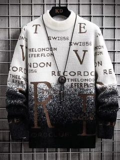 2024 Men's Sweater Korean Autumn Winter Fashion Men Clothing English Elements Sweater Men Casual Pullover O-Neck Sweaters Men