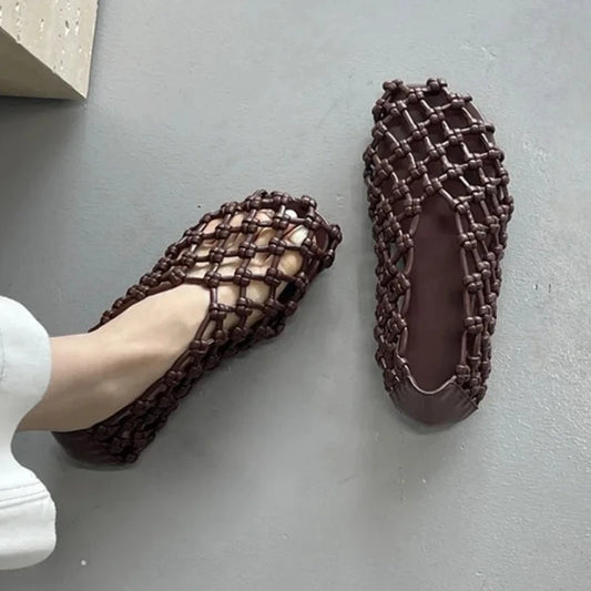 Luxury Brand Designer Flat Sandals for Women Fashion Woven Hollow Loafers Summer 2025 Comfort Beach Casual Shoe Zapatos De Mujer