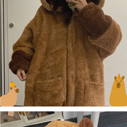 Winter Capybara Cosplay Costume Robes Adult Kigurumi Unicorn Onesie Anime Nightgown Halloween Cartoon Pajamas Sleepwear