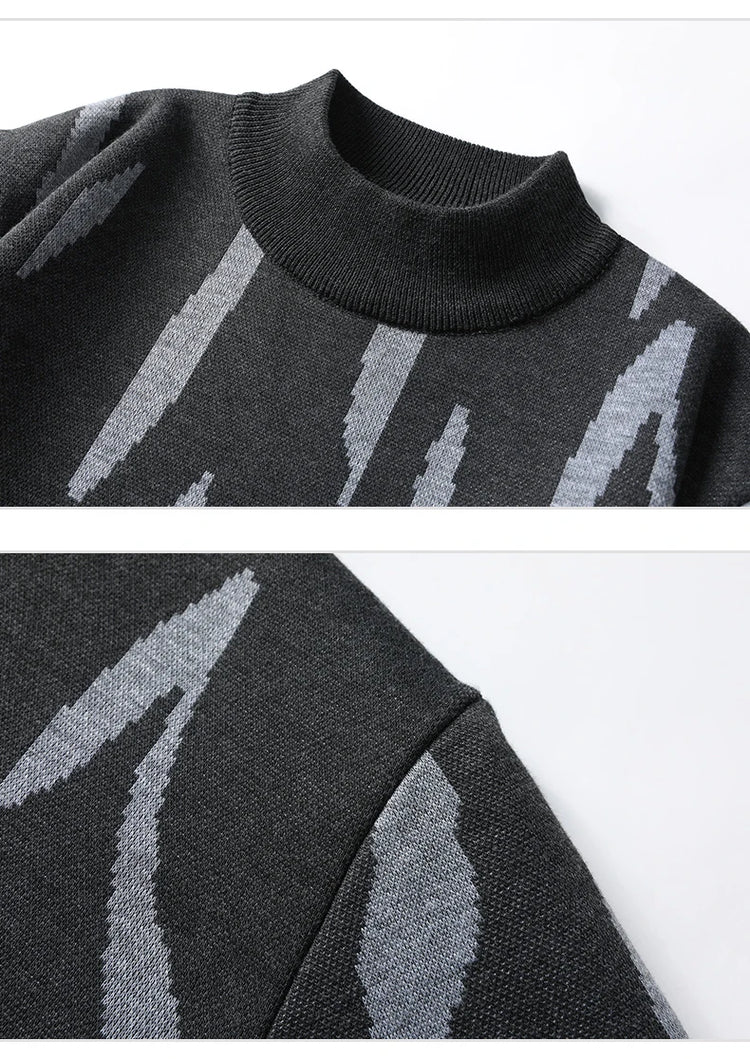 New Mens Sweater Fashion Knitted Fleece Lined Pullover Men's Autumn Winter Clothes Elegant Luxury Brand Fashion Knitted Sweaters