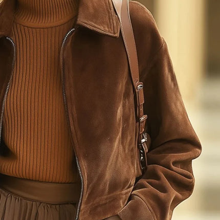 Autumn and winter short suede jacket women's vintage leather down lapel slim jacket jacket women's