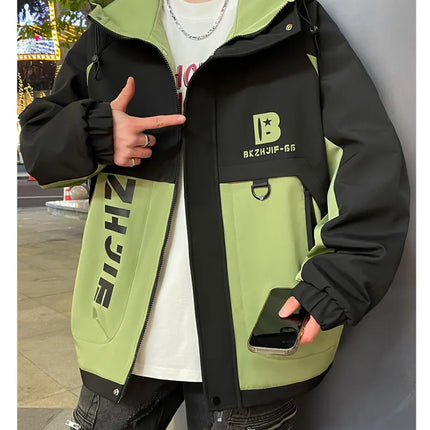 Fashion 2026 Spring Autumn Men's Hooded Casual Jacket Outdoor Windproof Loose Technical Coat Youth Streetwear Top Parka Clothing