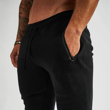 Men's Cotton Training Sets Gym Sportswear Zipper Hoodie Casual Sports Hooded 2-piece Top with Pants Black Sweatshirts Sweatpants PlatiNum