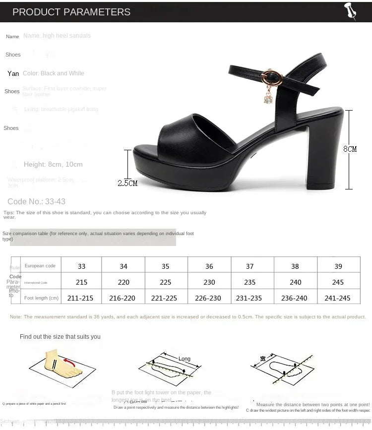 Size 32-43 2024 Genuine Leather Fashion Fish Mouth Women'S High Heel Summer Shoes Dress Sandals Female Woman Sandals Platform PlatiNum