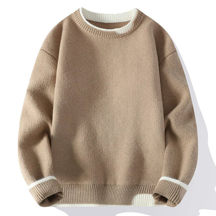 Autumn and Winter Men's Sweater Fashionable Simple Fake Two-piece Pullover Long-sleeved Top